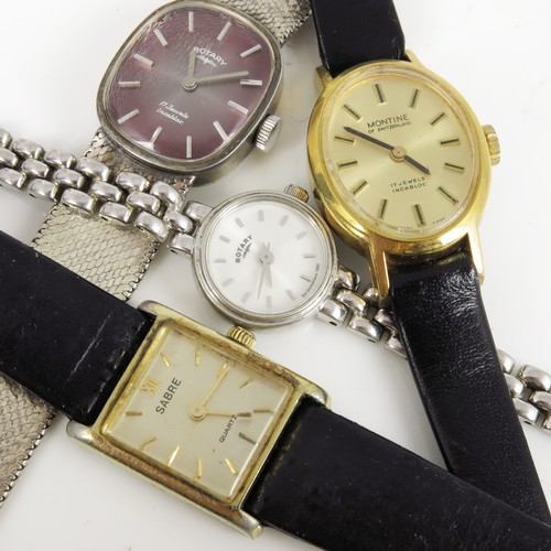 449 - LADIES FASHION WATCHES (4) INC. ROTARY WITH PINK TINTED DIAL , ROUND DIAL DITTO, AN OVAL DIAL MONTIN... 