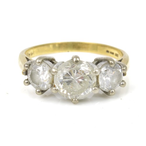 691 - A MAGNIFICENT 3 STONE DIAMOND RING, CENTRAL BRILLIANT CUT DIAMOND APPROX. 1.2 CARATS FLANKED BY 2 SM... 