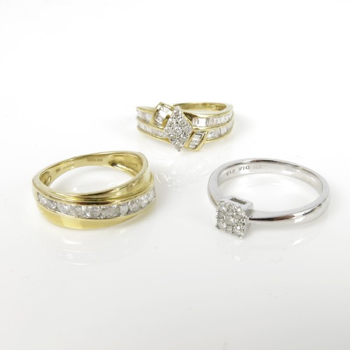 638 - 3, 9CT GOLD DRESS RINGS SET WITH WHITE STONES