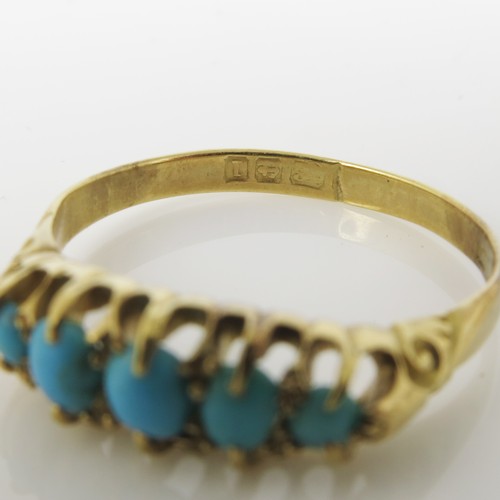 641 - 18CT GOLD RING SET WITH 5 TURQUOISE