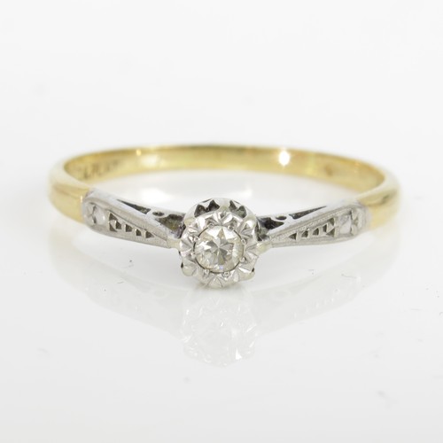 674 - 18CT GOLD AND PLATINUM SOLITAIRE DIAMOND RING