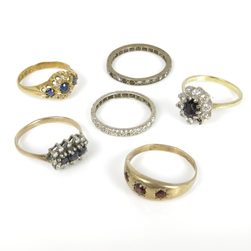 675 - 18CT GOLD DIAMOND AND SAPPHIRE AND 5 OTHER RINGS