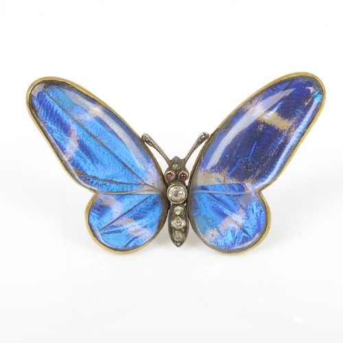 628 - BUTTERFLY WING BROOCH IN THE MANNER OF ERNST PALTSCHO (1858-1929) STAMPED 15, WINGS MADE WITH REAL B... 