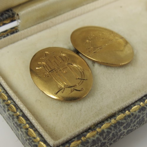 589 - PR. 18CT GOLD GENTS CUFFLINKS IN ASPREY, LONDON BOX, APPROX. 13.8g