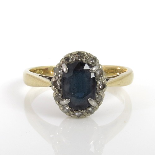 676 - 18CT YELLOW GOLD SAPPHIRE AND DIAMOND RING, SIZE M