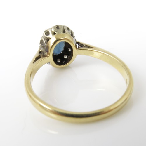 676 - 18CT YELLOW GOLD SAPPHIRE AND DIAMOND RING, SIZE M