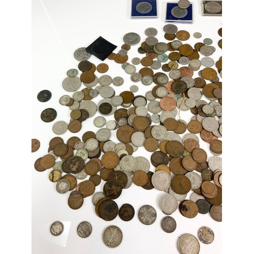 387 - LARGE QTY. MIXED COINS, SILVER AND OTHER PRE DECIMAL, SOME FOREIGN SILVER INC. USA, COMMEMORATIVES E... 