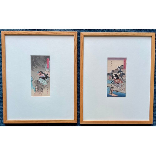 28 - TWO WOOD-BLOCK PRINTS BY HIROSHIGE (MOUNTED AND FRAMED) FROM THE SERIES ’SUGAWARA DENJU TENERAI KAGA... 