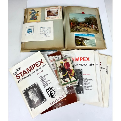 476 - COLLECTION OF VINTAGE GREETINGS CARDS, SOME POSTCARDS AND STAMPEX CATALOGUES