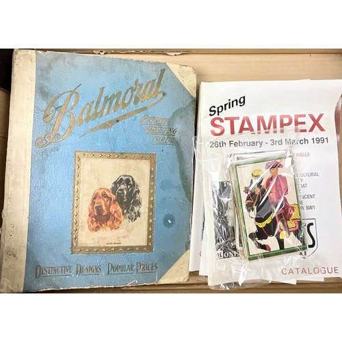 476 - COLLECTION OF VINTAGE GREETINGS CARDS, SOME POSTCARDS AND STAMPEX CATALOGUES