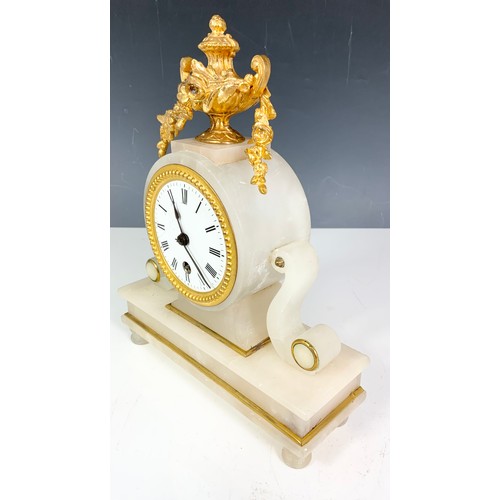 110 - A FRENCH WHITE MARBLE AND GILT BRASS MANTLE CLOCK