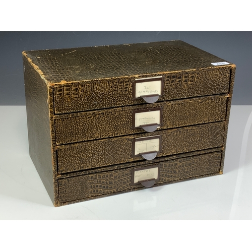 438 - STORAGE BOX WITH 4 DRAWERS FULL OF UNSORTED TRADE AND CIGARETTE CARDS