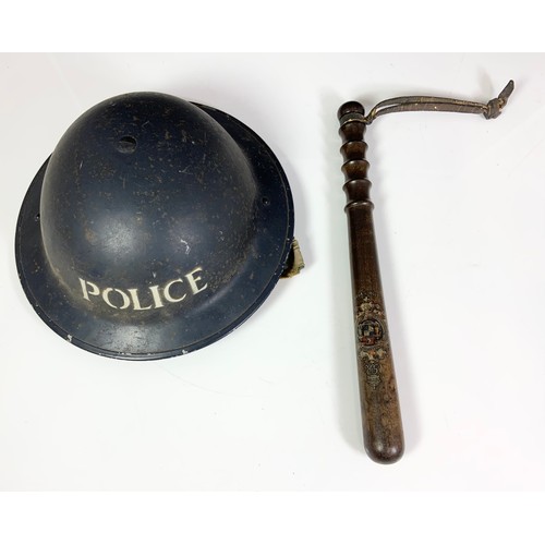 70 - VINTAGE POLICEMANS HELMET  & TRUNCHEON