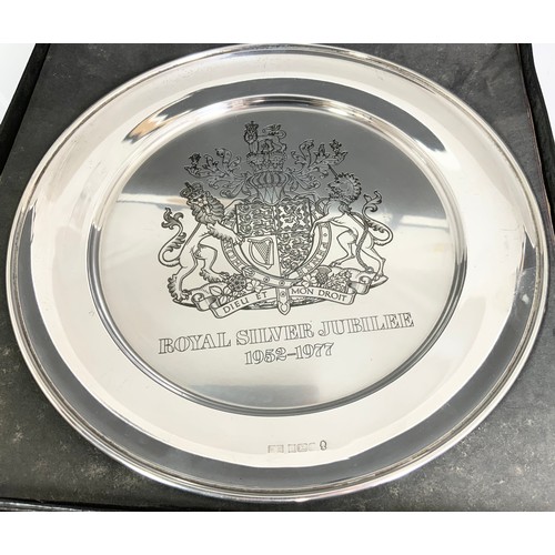 233 - BOXED HALLMARKED SILVER ROYAL COMMEMORATIVE PLATE WITH COA  25cm DIAMETER 400g