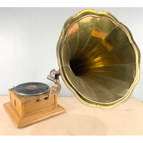 208 - DECORATIVE WIND UP GRAMOPHONE WITH LARGE BRASS TRUMPET AF