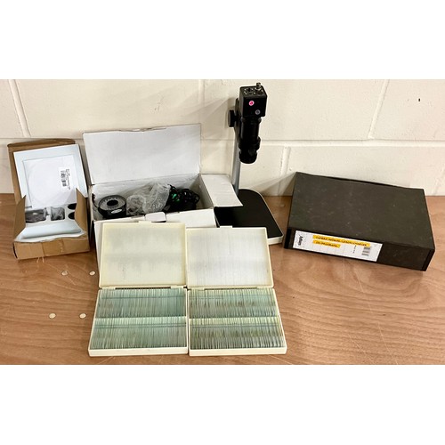 161 - BOXED AMSCOPE T490B-EUL LABORATORY TRINOCULAR MICROSCOPE T/W BOXED DIGITAL CCD SCOPE CAMERA AND TWO ... 