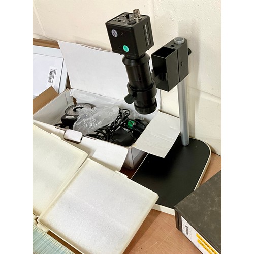 161 - BOXED AMSCOPE T490B-EUL LABORATORY TRINOCULAR MICROSCOPE T/W BOXED DIGITAL CCD SCOPE CAMERA AND TWO ... 