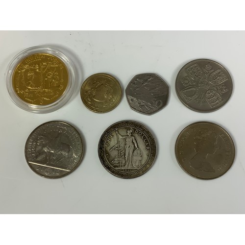 285 - MISC. COINS INC. 1911 HONG KONG SILVER DOLLAR, VARIOUS CROWNS ETC.