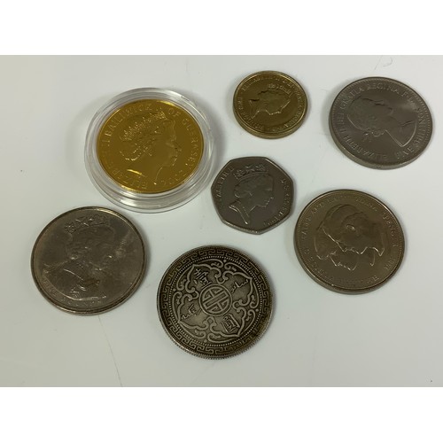 285 - MISC. COINS INC. 1911 HONG KONG SILVER DOLLAR, VARIOUS CROWNS ETC.