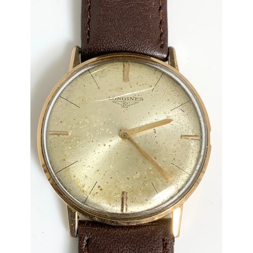 475 - VINTAGE MENS LONGINES  WRIST WATCH YELLOW METAL AF NO WINDER