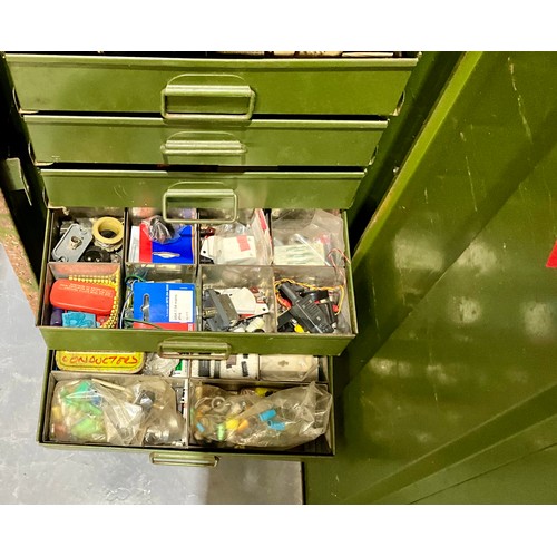 163 - METAL CABINET WITH DRAWS CONTAINING MISC. ELECTRICAL EQUIPMENT