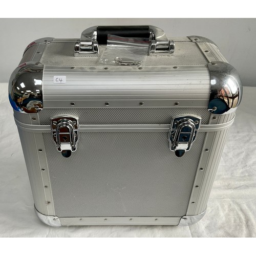 310 - ALUMINIUM FLIGHT CASE STYLE RECORD CARRYING CASE WITH KEY