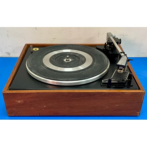 181 - A BOXED GARRARD MODEL SP25 MK 3 TURNTABLE WITH WOOD-EFFECT BASE AND PLASTIC COVER, 20 X 35 X 30CM