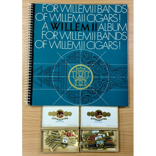 416 - CIGAR BANDS, AN ALBUM FOR WILLEM II CIGAR BANDS WITH A SELECTION OF BANDS IN A BOX, PLUS RITMEESTER ... 