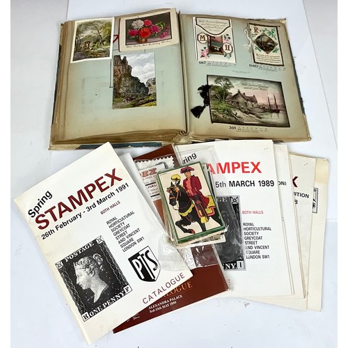 476 - COLLECTION OF VINTAGE GREETINGS CARDS, SOME POSTCARDS AND STAMPEX CATALOGUES