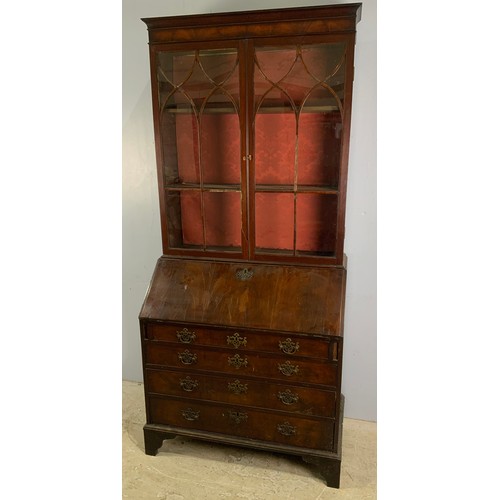 511 - MAHOGANY BUREAU BOOKCASE WIDTH 100cm , 217cm TALL