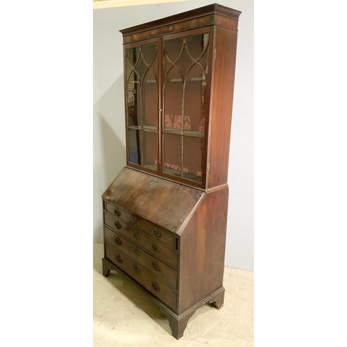 511 - MAHOGANY BUREAU BOOKCASE WIDTH 100cm , 217cm TALL