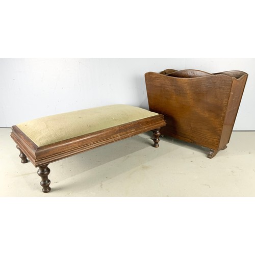 625 - UPHOLSTERED FOOT STOOL  WIDTH 65cm & A MAGAZINE RACK