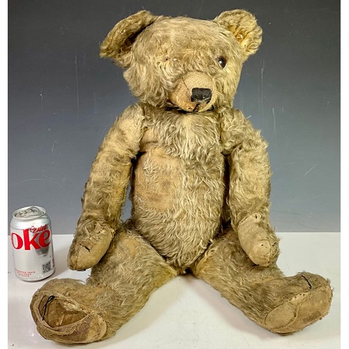 46 - A VINTAGE ‘WELL LOVED’ MERRYTHOUGHT TEDDY BEAR WITH JOINTED LEGS AND STITCHED NOSE. Approx. 67cm