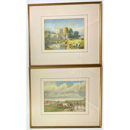 25 - WATERCOLOUR WITH GOAT SHEPHERD DEPICTION T/W ANOTHER WATERCOLOUR OF STOCK FARMER BOTH WITH TRM MONOG... 