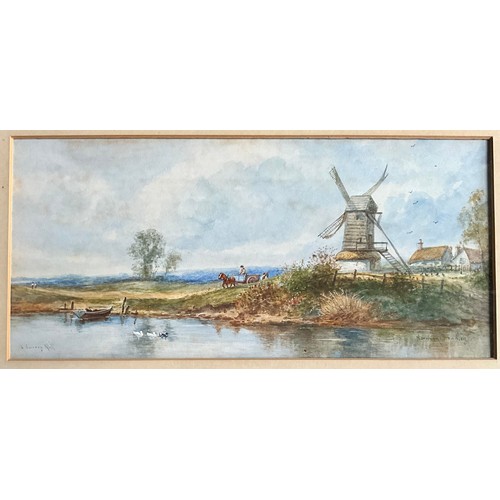 26 - NORMAN BRADLEY WATERCOLOUR OF A RIVERSIDE WINDMILL SCENE T/W ANOTHER WATERCOLOUR WITH SIGNATURE M. M... 