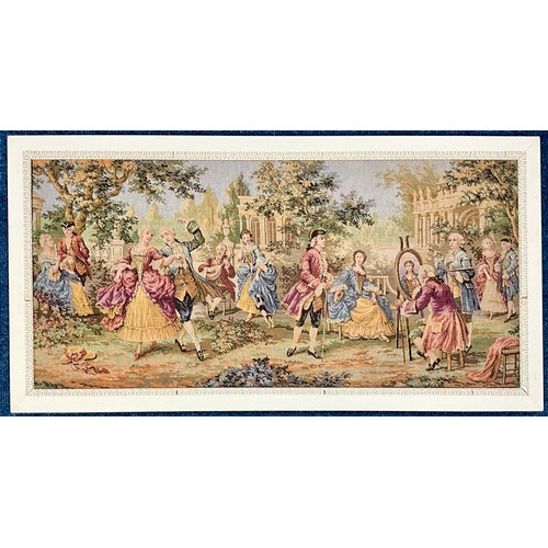 47 - LARGE FRAMED NEEDLEPOINT TAPESTRY SOCIETY IN THE PARK 18TH CENTURY DEPICTION. 99 x 47cm approx.