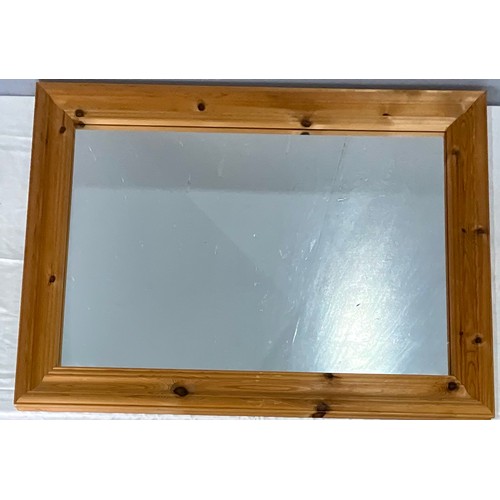 60 - A LARGE RECTANGULAR BEVEL EDGED MIRROR 105cm x 75cm T/W AND LARGE RECTANGULAR PINE FRAMED MIRROR 108... 