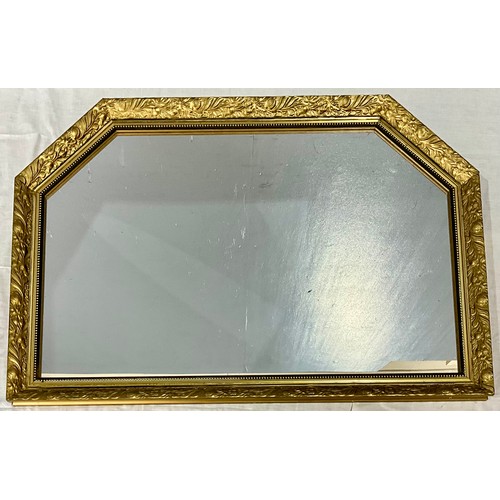 61 - A LARGE OVER MANTLE GILT FRAMED MIRROR 96cm H x 66cm W, T/W A SMALLER OVAL ORNATE FRAME MIRROR