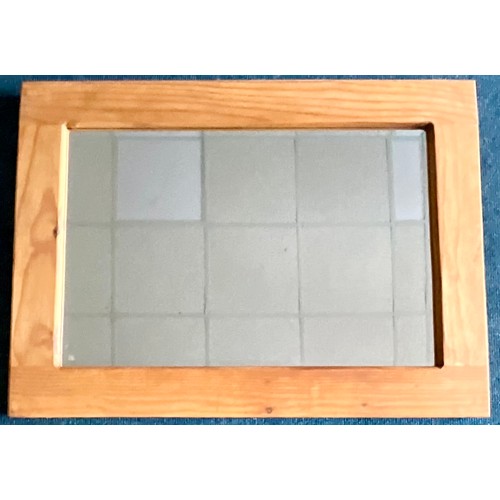 62 - WOODEN FRAMED BEVEL EDGED MIRROR. 94 x 69cm Inc. Frame