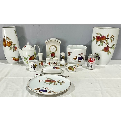 164 - ROYAL WORCESTER EVESHAM INC. LARGE VASES, A MANTLE CLOCK, TEAPOT AND OTHER ITEMS