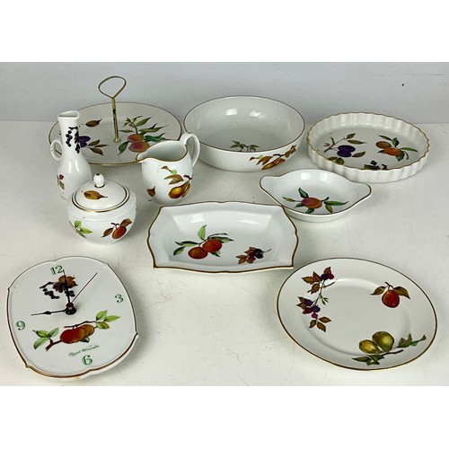 164 - ROYAL WORCESTER EVESHAM INC. LARGE VASES, A MANTLE CLOCK, TEAPOT AND OTHER ITEMS