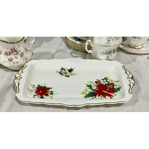 173 - PART TEA SERVICES INC. ROYAL ALBERT VICTORIANA ROSE, BLUE BLOSSOM, POINSETTIA AND ROYAL KENT TRANQUI... 