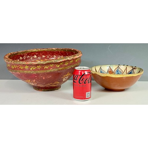 203 - RED PAINTED FRUIT BOWL AND STUDIO POTTERY BOWL