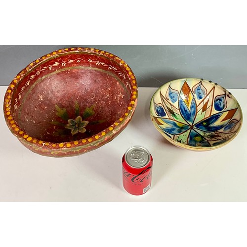 203 - RED PAINTED FRUIT BOWL AND STUDIO POTTERY BOWL