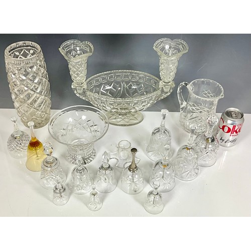 235 - CUT GLASS BELL COLLECTION AND OTHER CUT  GLASS VASES INC. AND EPERGNE