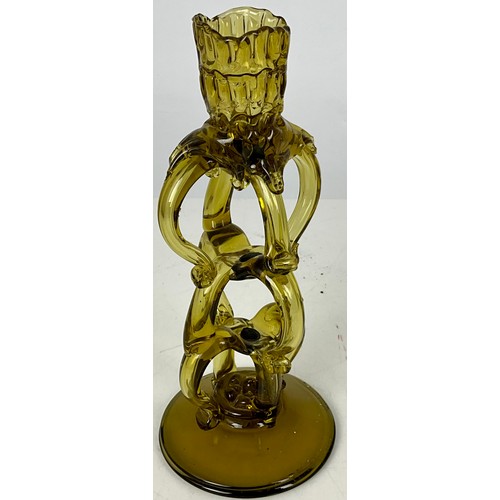 239 - A HAND BLOWN ART GLASS CANDLESTICK, POSSIBLY MURANO