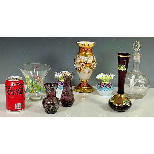 240 - COLLECTION OF DECORATED PAINTED AND ENAMELLED GLASS VASES