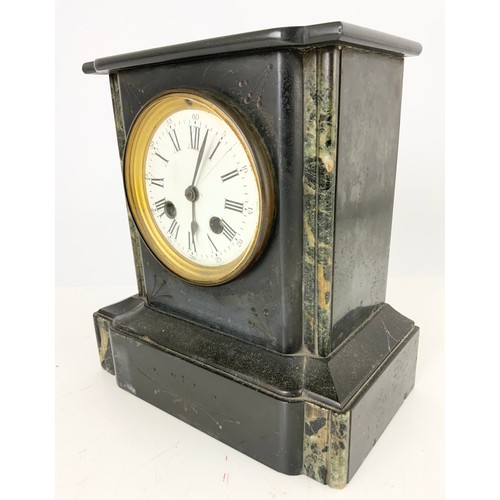 254 - ANTIQUE SLATE & MARBLE MANTEL CLOCK  22.5cm TALL