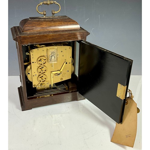 255 - MID CENTURY WALNUT WESTMINSTER PERIVALE MANTLE CLOCK WITH KEYS AND ORIGINAL CERTIFICATE OF GUARANTEE... 