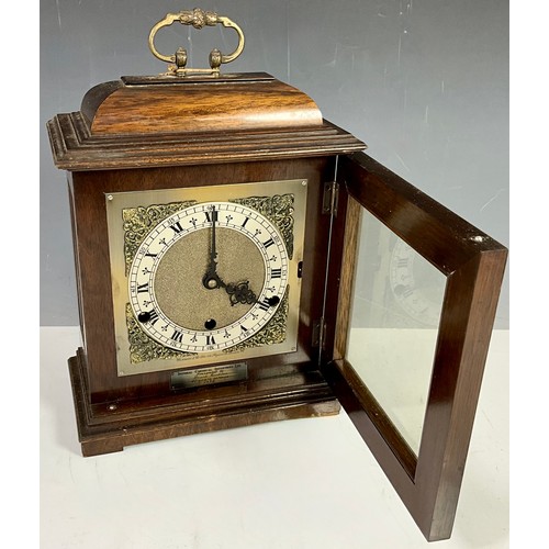 255 - MID CENTURY WALNUT WESTMINSTER PERIVALE MANTLE CLOCK WITH KEYS AND ORIGINAL CERTIFICATE OF GUARANTEE... 